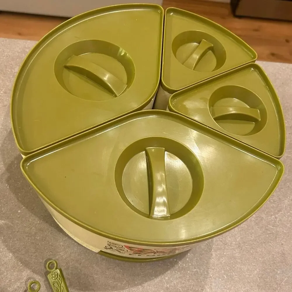 Vintage 1970s Sterilite Butterfly Lazy Susan Canister Set 1591 3 Scoops MCM -